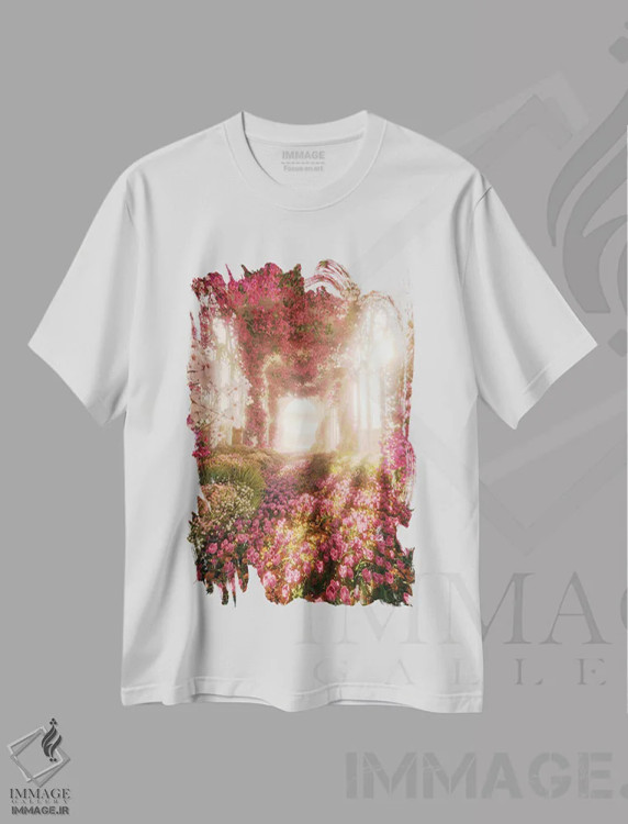 تیشرت سفید طرح دار کلیسای گل ها، عکاسی ترکیبی اثر جیمز ترالی | فروشگاه ایماژ