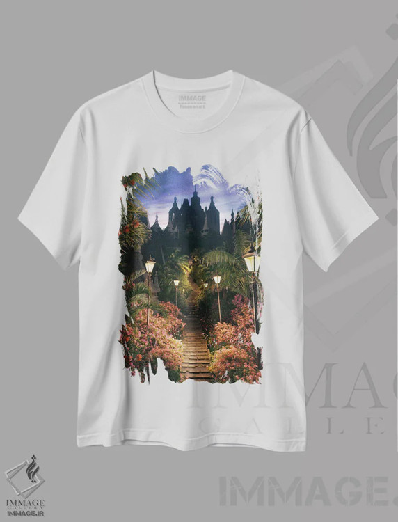 تیشرت سفید طرح دار پله های منتهی به قلعه، عکاسی ترکیبی اثر جیمز ترالی | immage.ir