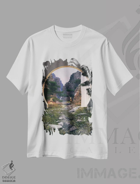 تیشرت سفید طرح دار منظره رودخانه در ژاپن، دکور آسیایی اثر جیمز ترالی | فروشگاه ایماژ
