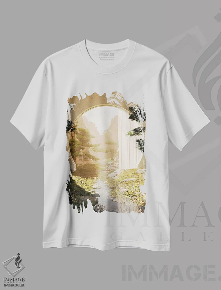 تیشرت سفید طرح دار منظره رودخانه در ژاپن، دکور آسیایی اثر جیمز ترالی | immage.ir