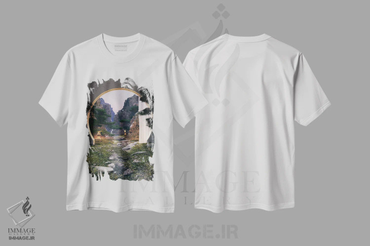 تیشرت سفید طرح دار منظره رودخانه در ژاپن، دکور آسیایی اثر جیمز ترالی | فروشگاه ایماژ