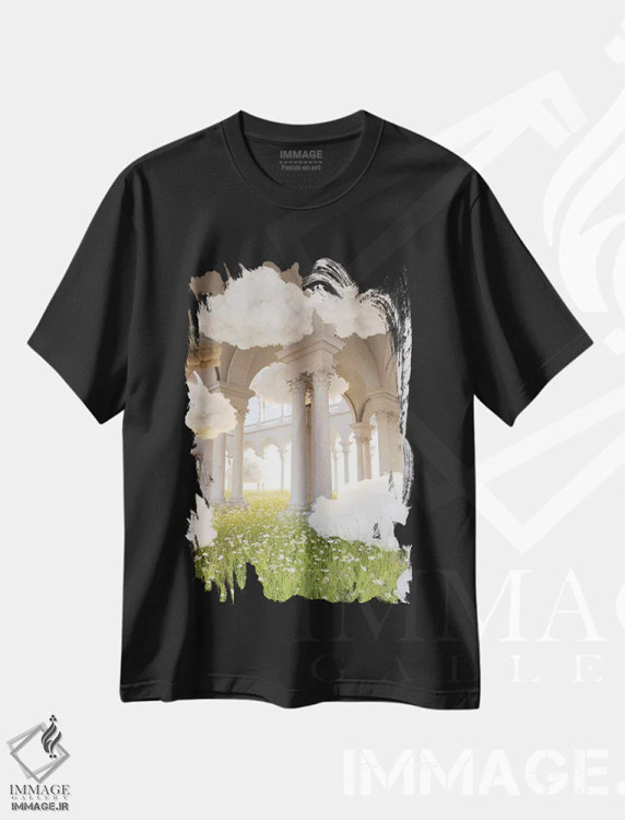 تیشرت مشکی طرح دار باغ های ابری، عکاسی ترکیبی اثر جیمز ترالی | فروشگاه ایماژ