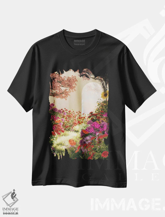 تیشرت مشکی طرح دار ورودی با گل ها، عکاسی ترکیبی اثر جیمز ترالی | فروشگاه ایماژ