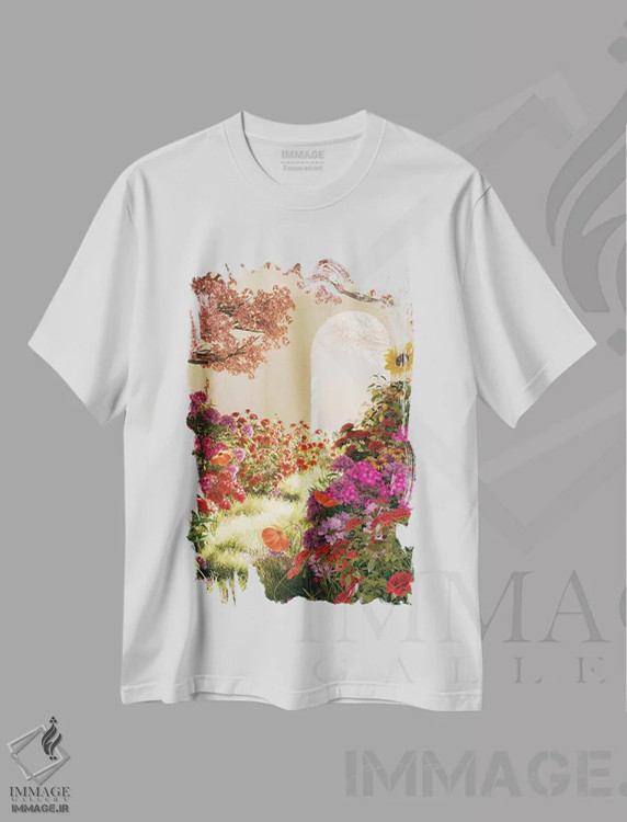 تیشرت سفید طرح دار ورودی با گل ها، عکاسی ترکیبی اثر جیمز ترالی | immage.ir