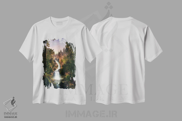 تیشرت سفید طرح دار آبشار بهشتی، عکاسی ترکیبی اثر جیمز ترالی | فروشگاه ایماژ
