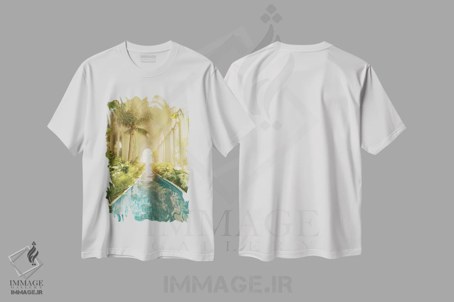 تیشرت سفید طرح دار رودخانه آرام کلیسایی، عکاسی ترکیبی اثر جیمز ترالی | immage.ir