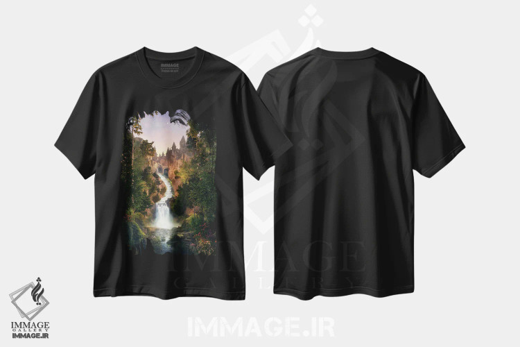 تیشرت مشکی طرح دار آبشار بهشتی، عکاسی ترکیبی اثر جیمز ترالی | immage.ir