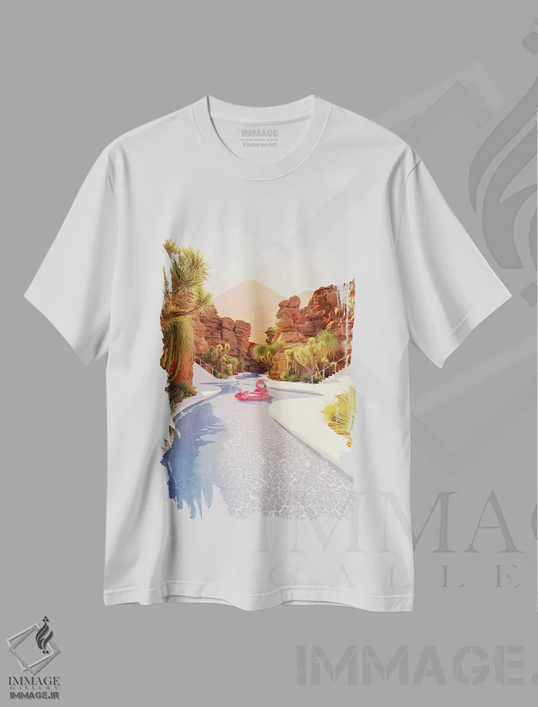 تیشرت سفید طرح دار پارک آبی جاشوا تری، عکاسی ترکیبی اثر جیمز ترالی | immage.ir