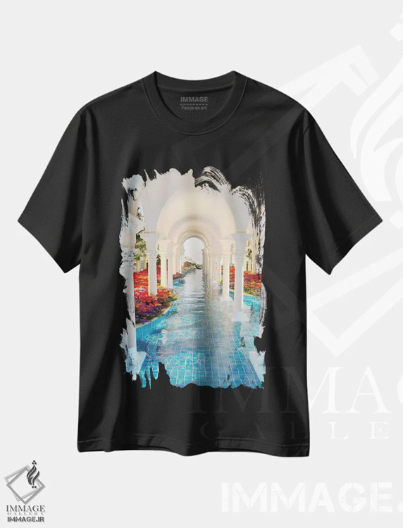تیشرت مشکی طرح دار رودخانه گل ها، عکاسی ترکیبی اثر جیمز ترالی | immage.ir
