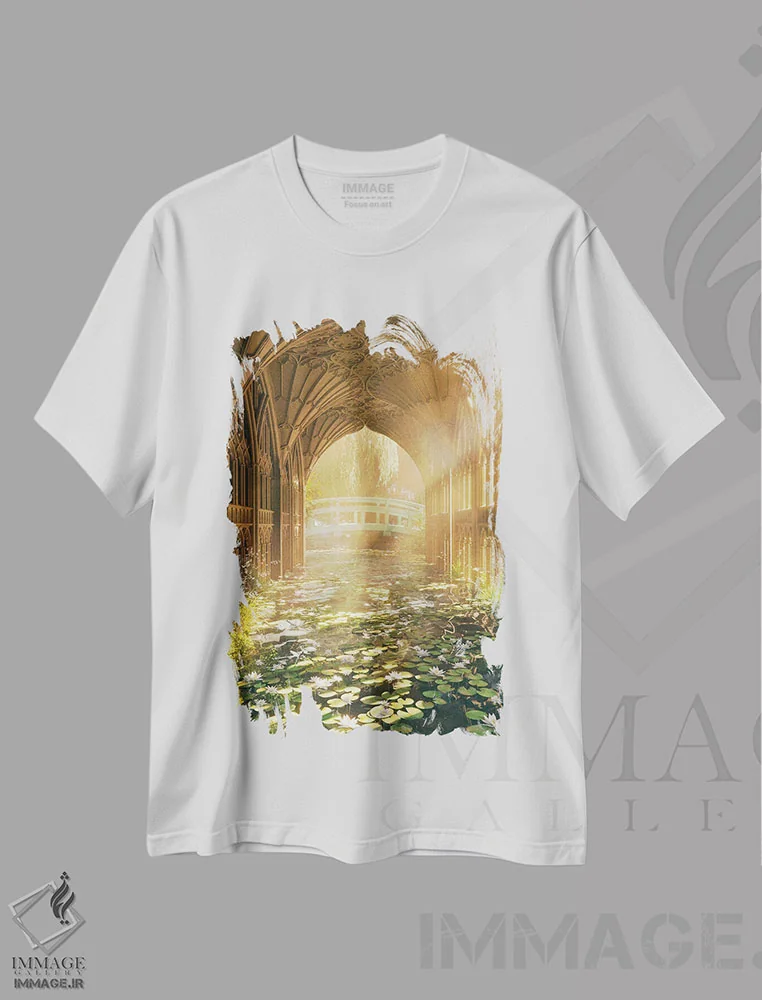 تیشرت سفید طرح دار کلیسای نیلوفر آبی، عکاسی ترکیبی اثر جیمز ترالی | immage.ir
