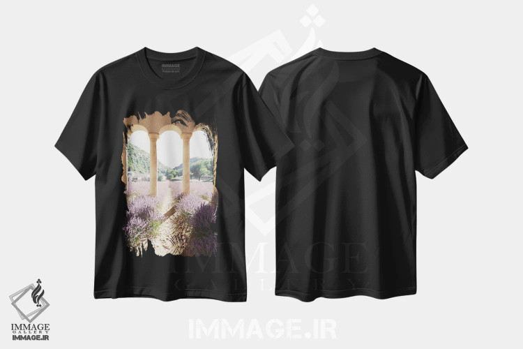 تیشرت مشکی طرح دار سرزمین رؤیایی اسطوخودوس، عکاسی ترکیبی اثر جیمز ترالی | فروشگاه ایماژ