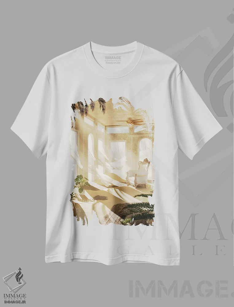 تیشرت سفید طرح دار واحه کویری، عکاسی ترکیبی اثر جیمز ترالی | فروشگاه ایماژ