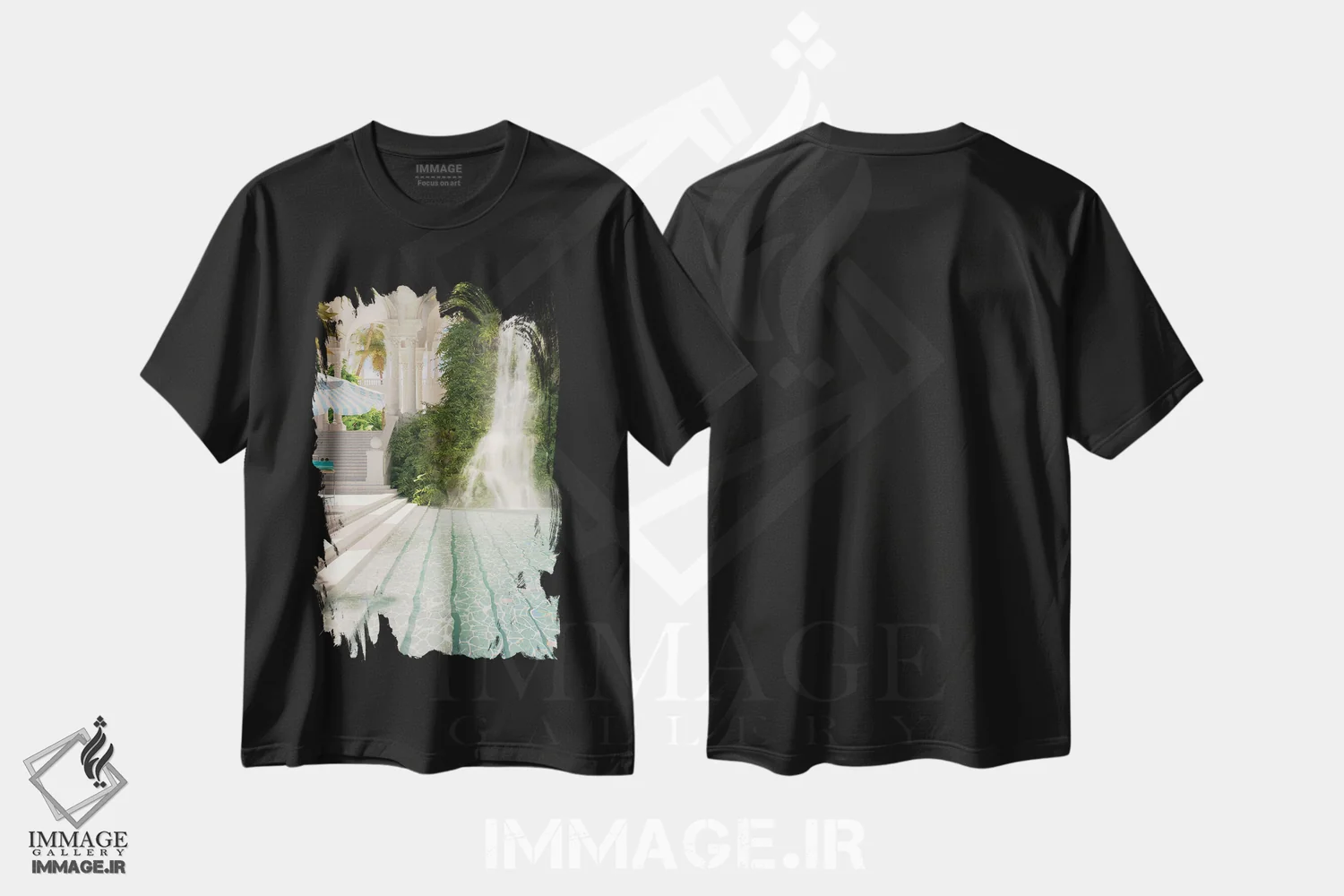 تیشرت مشکی طرح دار بهشت سا، عکاسی ترکیبی اثر جیمز ترالی | فروشگاه ایماژ