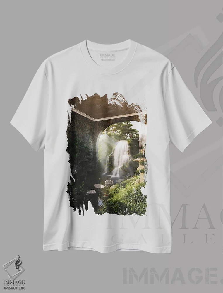 تیشرت سفید طرح دار باغ ذن، دکور آسیایی اثر جیمز ترالی | فروشگاه ایماژ