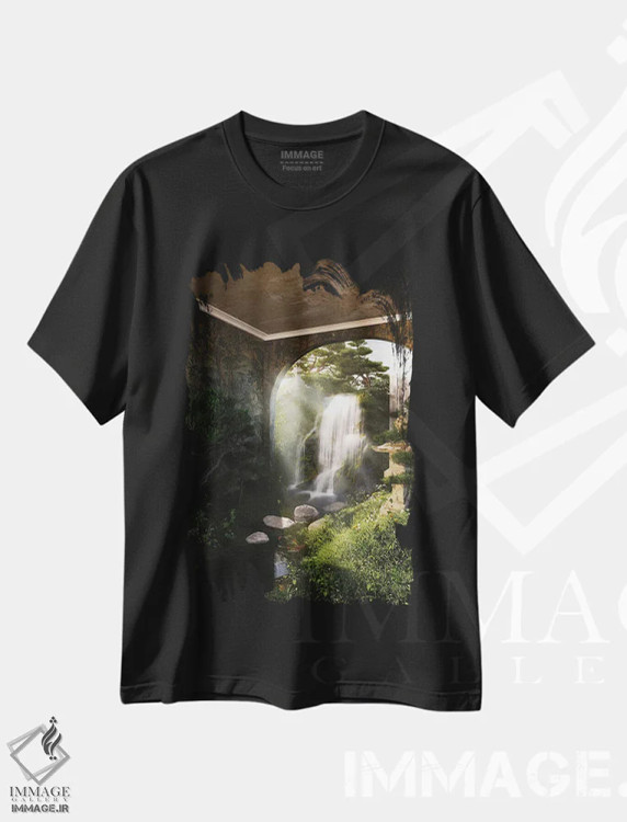 تیشرت مشکی طرح دار باغ ذن، دکور آسیایی اثر جیمز ترالی | immage.ir