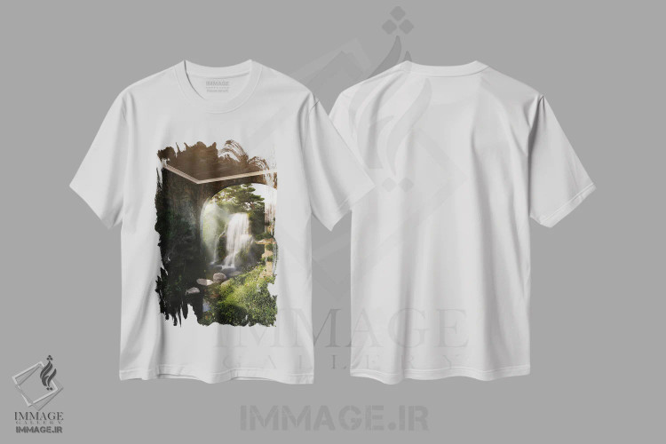 تیشرت سفید طرح دار باغ ذن، دکور آسیایی اثر جیمز ترالی | فروشگاه ایماژ