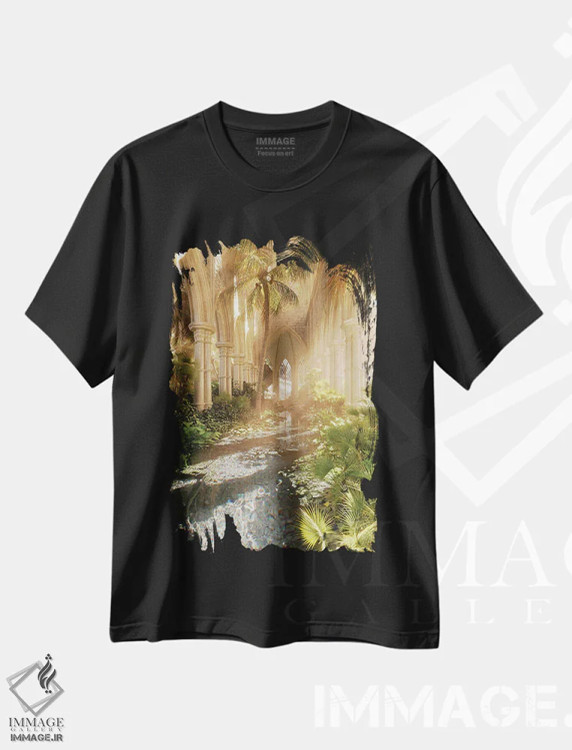 تیشرت مشکی طرح دار کلیسای بهشت تابستانی، عکاسی ترکیبی اثر جیمز ترالی | immage.ir