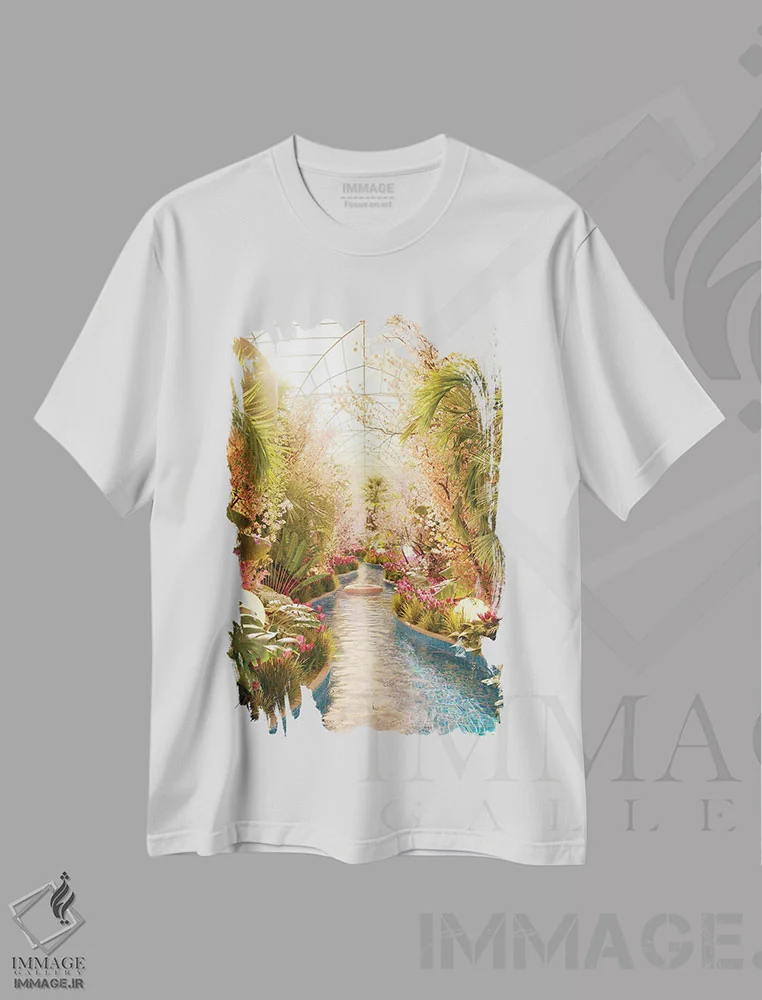 تیشرت سفید طرح دار رودخانه آرام، عکاسی ترکیبی اثر جیمز ترالی | فروشگاه ایماژ
