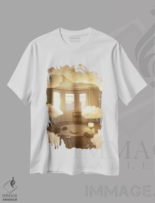تیشرت سفید طرح دار اتاق ابری، عکاسی ترکیبی اثر جیمز ترالی | فروشگاه ایماژ