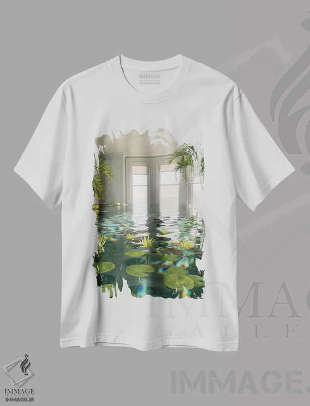 تیشرت سفید طرح دار اتاق تالاب آب گرفته، عکاسی ترکیبی اثر جیمز ترالی | فروشگاه ایماژ