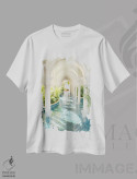تیشرت سفید طرح دار سرزمین رؤیایی استخر طاق دار، عکاسی ترکیبی اثر جیمز ترالی | immage.ir