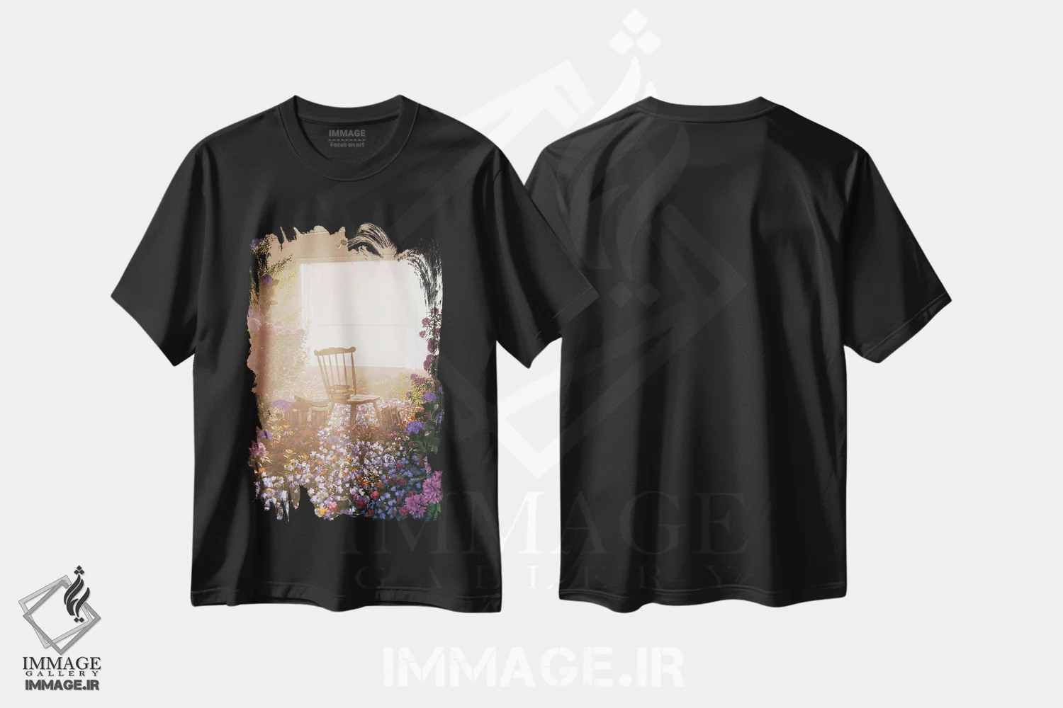 تیشرت مشکی طرح دار مطالعه در بهار، عکاسی ترکیبی اثر جیمز ترالی | فروشگاه ایماژ