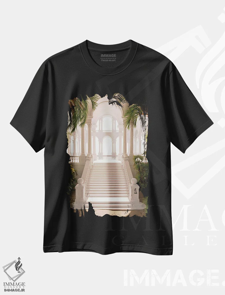 تیشرت مشکی طرح دار جنگل رؤیایی طاق دار، عکاسی ترکیبی اثر جیمز ترالی | immage.ir