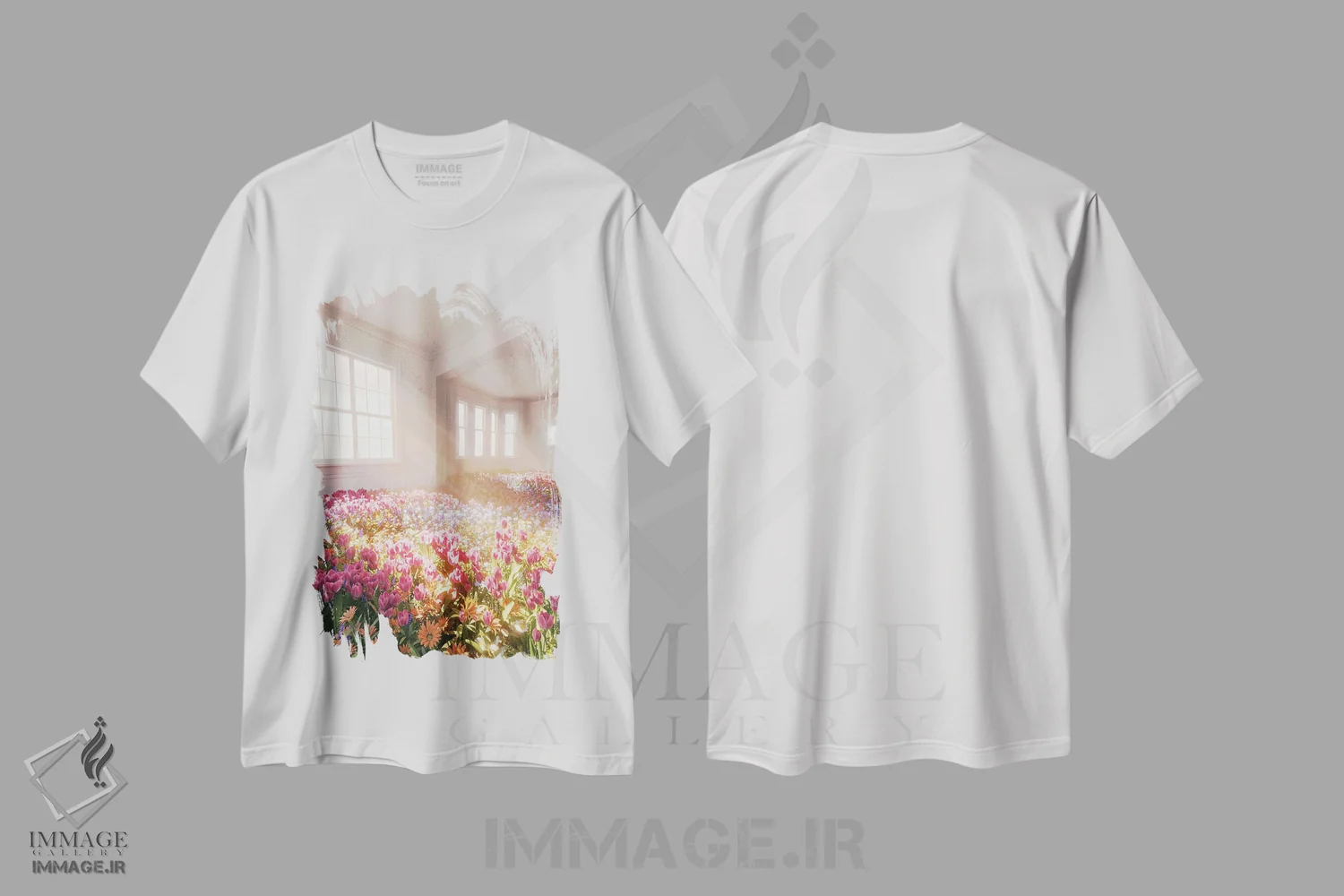 تیشرت سفید طرح دار بهار در فضای داخلی، عکاسی ترکیبی اثر جیمز ترالی | immage.ir