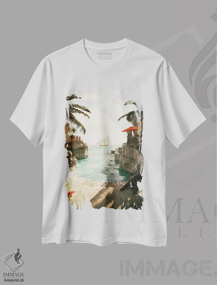تیشرت سفید طرح دار کالانک، دکور ساحلی اثر جیمز ترالی | فروشگاه ایماژ