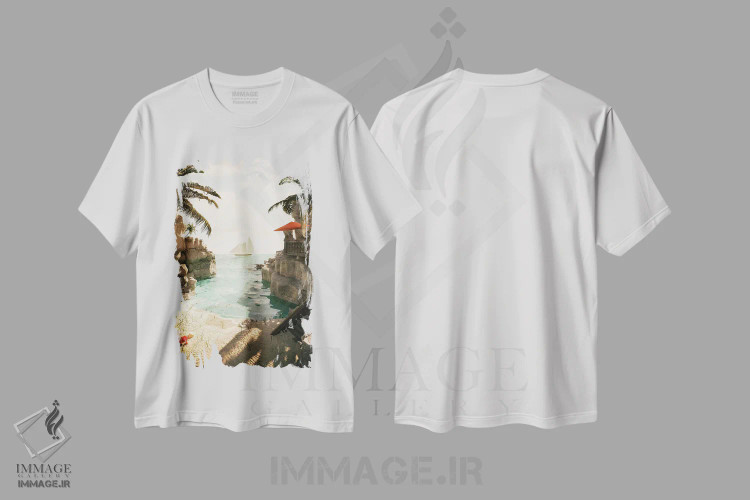 تیشرت سفید طرح دار کالانک، دکور ساحلی اثر جیمز ترالی | فروشگاه ایماژ
