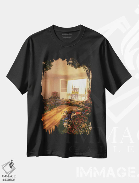 تیشرت مشکی طرح دار گل های پاریس، عکاسی ترکیبی اثر جیمز ترالی | فروشگاه ایماژ