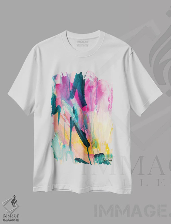 تیشرت سفید طرح دار همین طور دور می چرخد اثر جولیا بادو | فروشگاه ایماژ