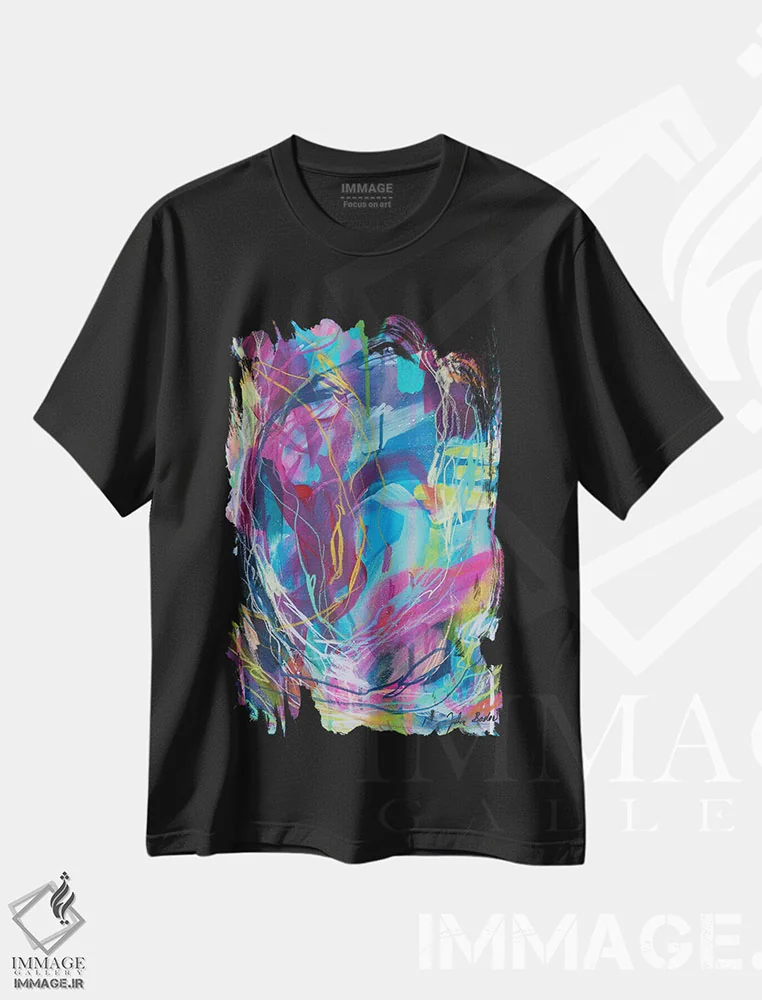 تیشرت مشکی طرح دار حجوم احساسات اثر جولیا بادو | فروشگاه ایماژ