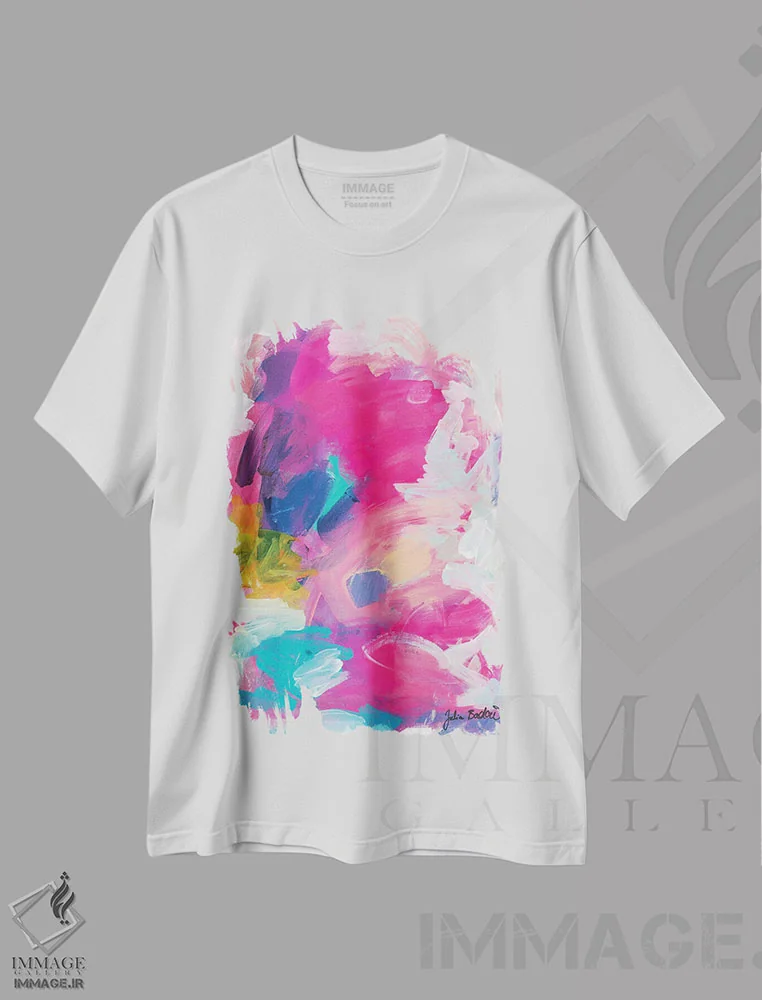 تیشرت سفید طرح دار سراشیبی اثر جولیا بادو | فروشگاه ایماژ