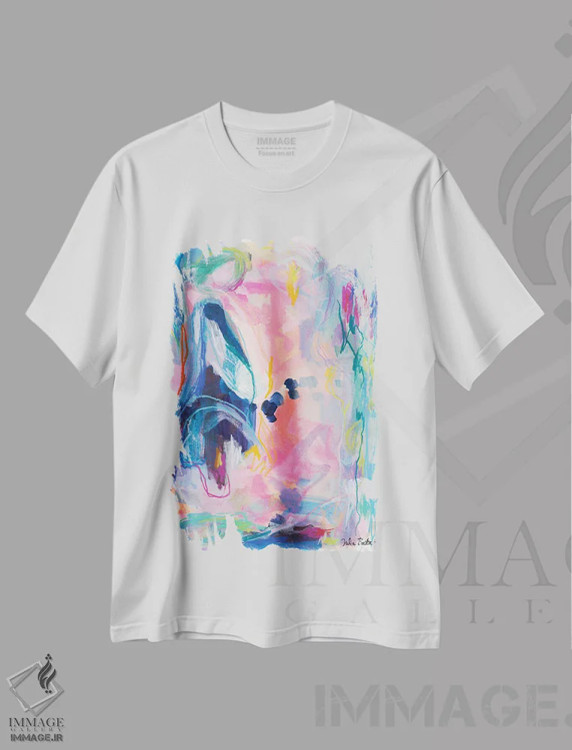 تیشرت سفید طرح دار دوگانگی اثر جولیا بادو | فروشگاه ایماژ