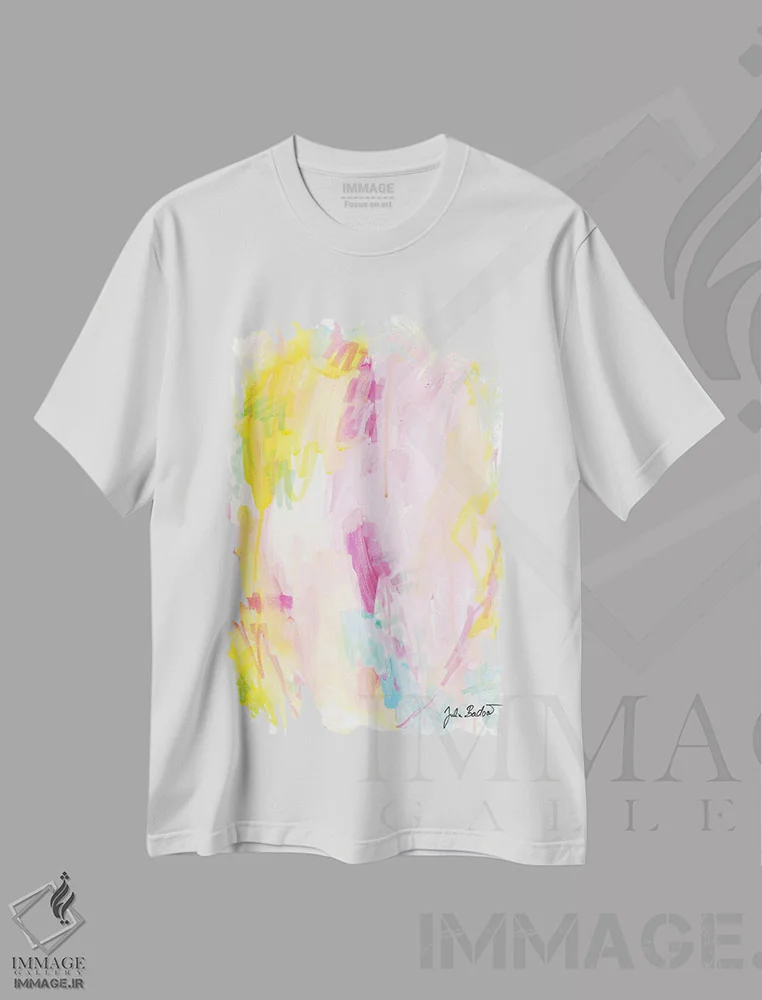 تیشرت سفید طرح دار کشیده شدن به هر طرف اثر جولیا بادو | فروشگاه ایماژ