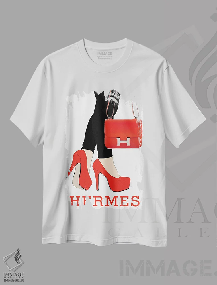 تیشرت سفید طرح دار کیف هرمس، هنر دیجیتال اثر جولی شریبر | فروشگاه ایماژ