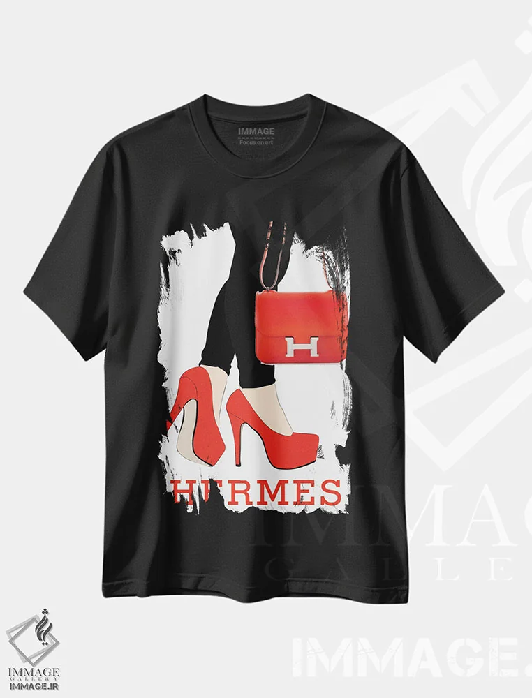 تیشرت مشکی طرح دار کیف هرمس، هنر دیجیتال اثر جولی شریبر | immage.ir