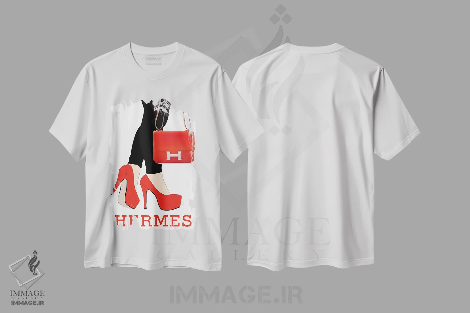 تیشرت سفید طرح دار کیف هرمس، هنر دیجیتال اثر جولی شریبر | فروشگاه ایماژ