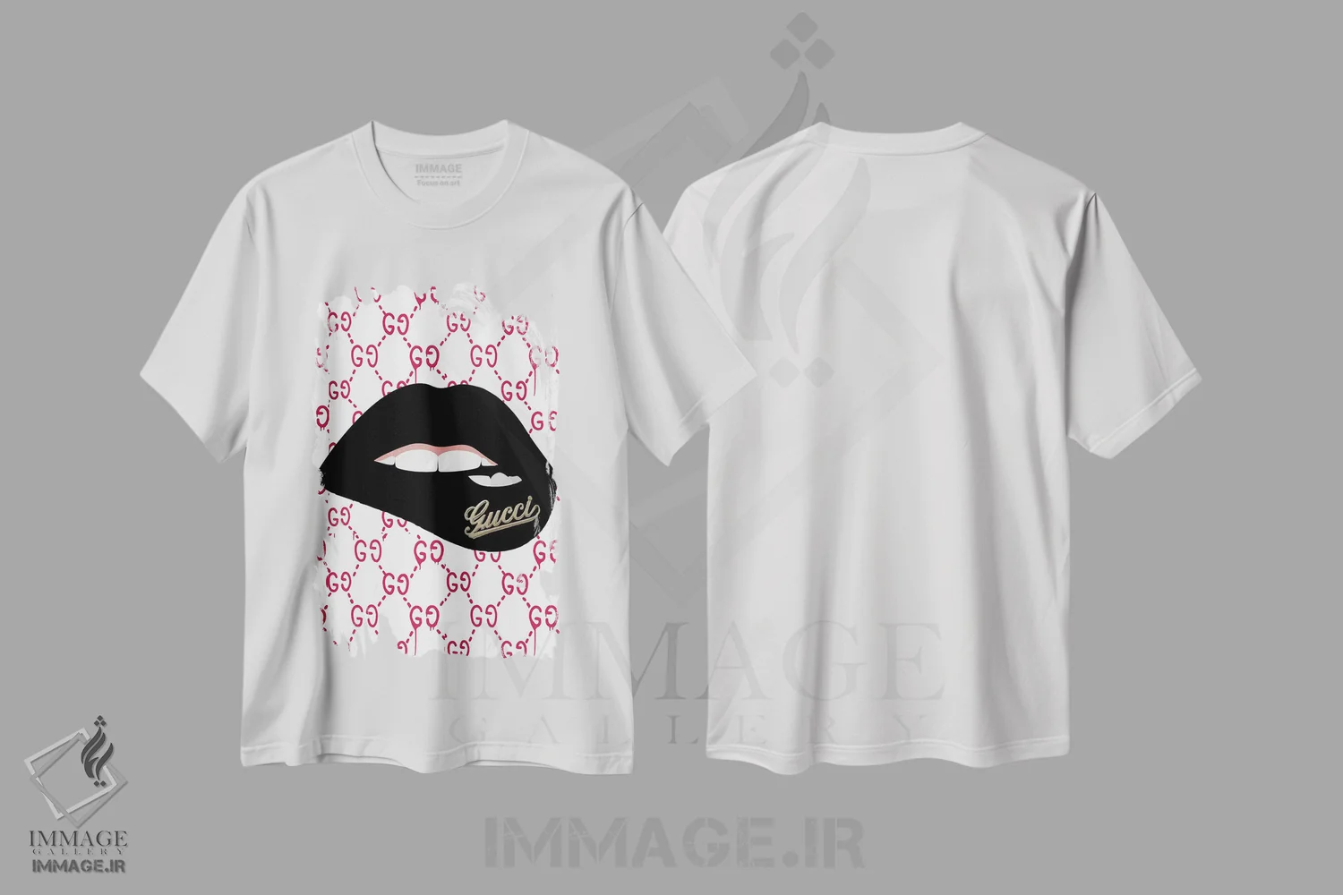 تیشرت سفید طرح دار لب های گوچی، هنر دیجیتال اثر جولی شریبر | immage.ir