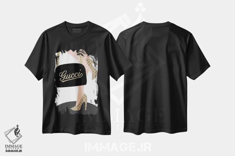 تیشرت مشکی طرح دار کفش های طرح گوچی و کیف دستی گوچی، هنر دیجیتال اثر جولی شریبر | فروشگاه ایماژ