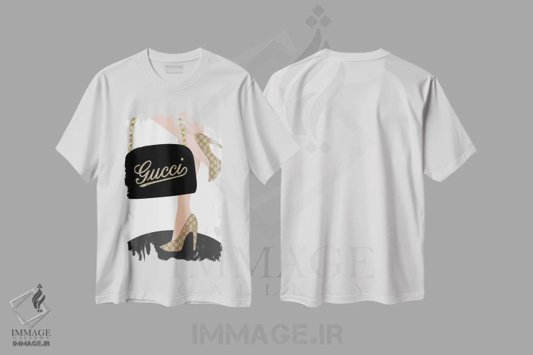 تیشرت سفید طرح دار کفش های طرح گوچی و کیف دستی گوچی، هنر دیجیتال اثر جولی شریبر | immage.ir