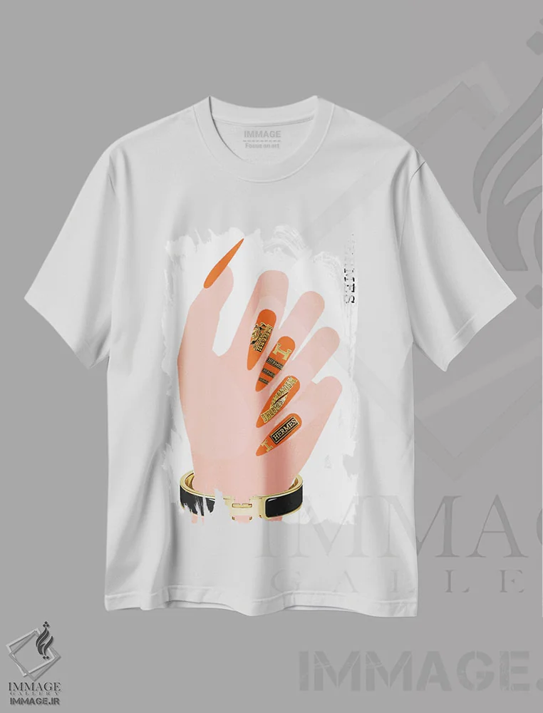 تیشرت سفید طرح دار ناخن های بلند هرمس، دکوراسیون جایگزین اثر جولی شریبر | فروشگاه ایماژ