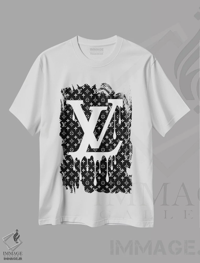 تیشرت سفید طرح دار لوییز ویتون سیاه و سفید، هنر دیجیتال سیاه و سفید اثر جولی شریبر | فروشگاه ایماژ