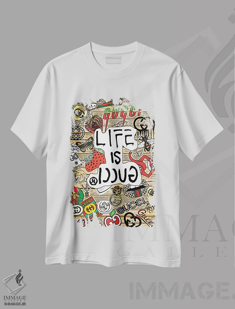 تیشرت سفید طرح دار زندگی گوچی است، هنر دیجیتال اثر جولی شریبر | فروشگاه ایماژ