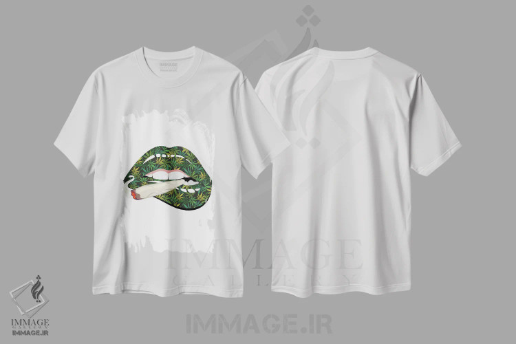 تیشرت سفید طرح دار لب های کانابیس، هنر دیجیتال اثر جولی شریبر | فروشگاه ایماژ