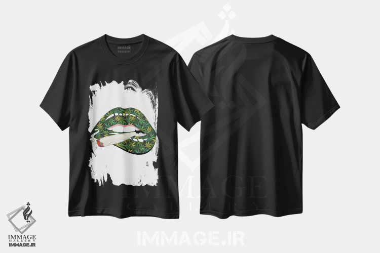 تیشرت مشکی طرح دار لب های کانابیس، هنر دیجیتال اثر جولی شریبر | immage.ir