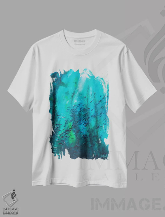 تیشرت سفید طرح دار موج های صلح ۲، آبستره اثر جولی ان اسکات | فروشگاه ایماژ