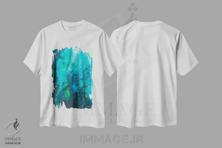 تیشرت سفید طرح دار موج های صلح ۲، آبستره اثر جولی ان اسکات | فروشگاه ایماژ