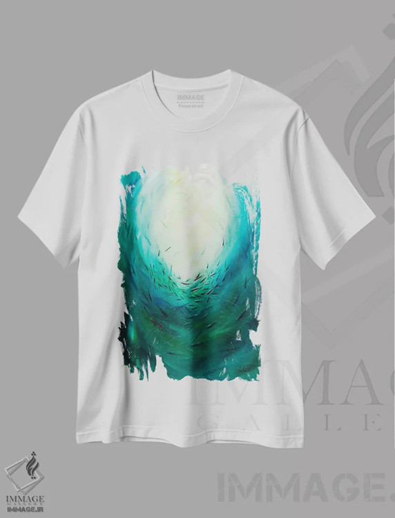 تیشرت سفید طرح دار موج های صلح ۳، آبستره اثر جولی ان اسکات | immage.ir